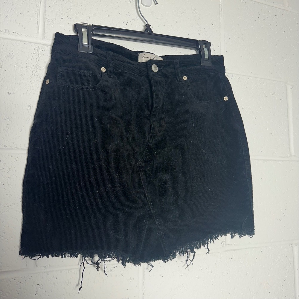 Love Tree Black Corduroy Mini Skirt Womens Large Frayed‎ Hem Casual